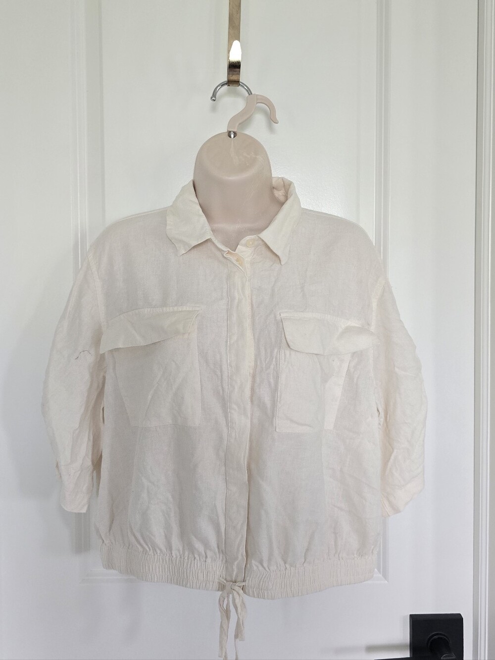 LOFT Cream Utility-Style Crop Shirt Sz Medium Worn 1x